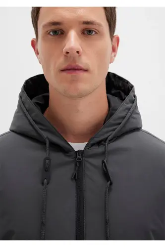 Hooded Anthracite Puffer Jacket - 6