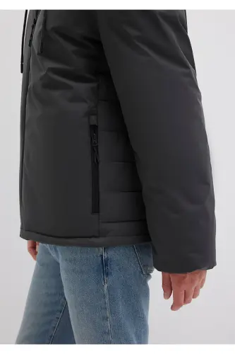 Hooded Anthracite Puffer Jacket - 7