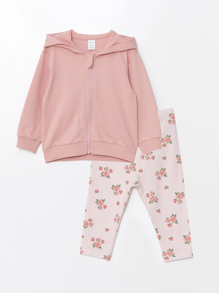 Hooded Basic Baby Girl Cardigan and Leggings 2 Piece Set - 6