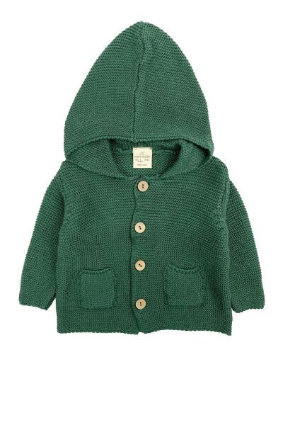 Hooded Basic Knit Baby Cardigan Green - 13