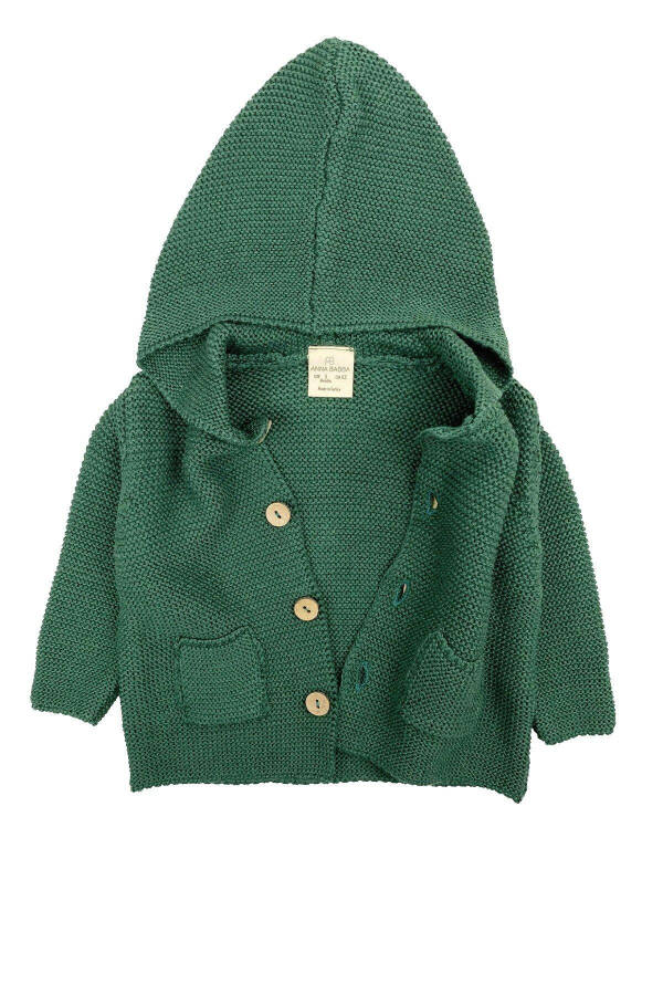 Hooded Basic Knit Baby Cardigan Green - 14