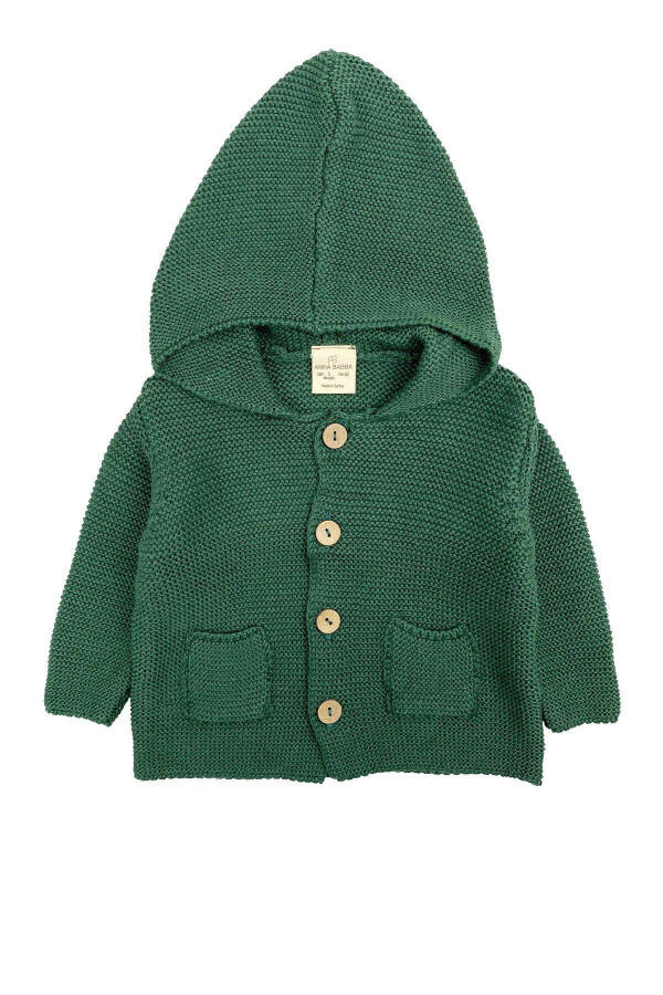 Hooded Basic Knit Baby Cardigan Green - 9