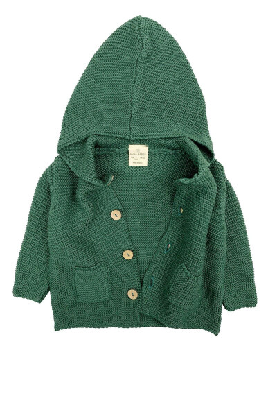 Hooded Basic Knit Baby Cardigan Green - 6