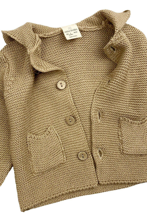 Hooded Basic Knit Baby Cardigan Milk Coffee - 12