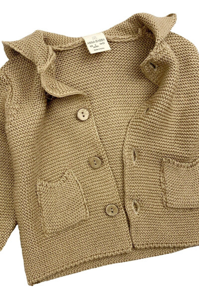 Hooded Basic Knit Baby Cardigan Milk Coffee - 3