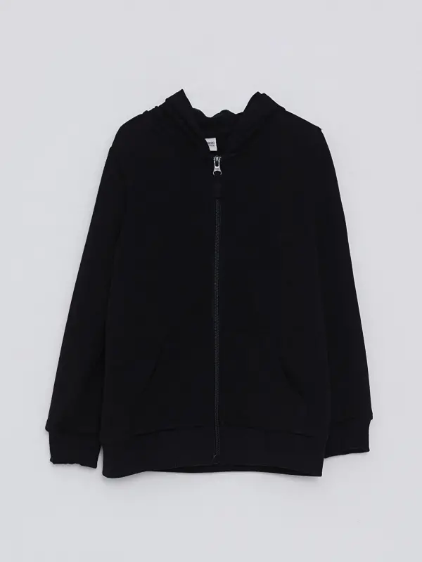 Hooded Basic Long Sleeve Girl's Zippered Sweatshirt-Black - LC WAIKIKI