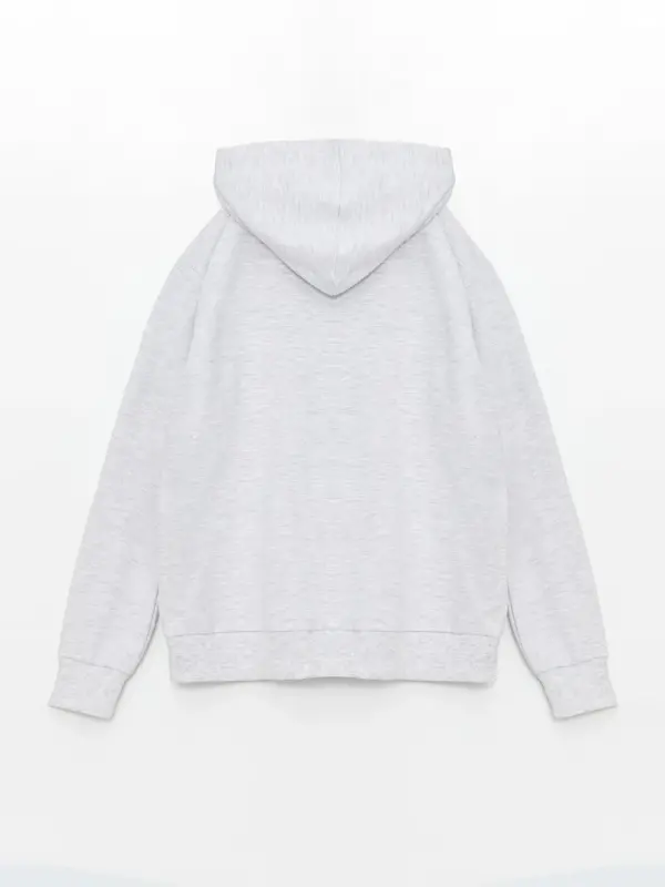 Hooded Basic Long Sleeve Girl's Zippered Sweatshirt-Gray - 2
