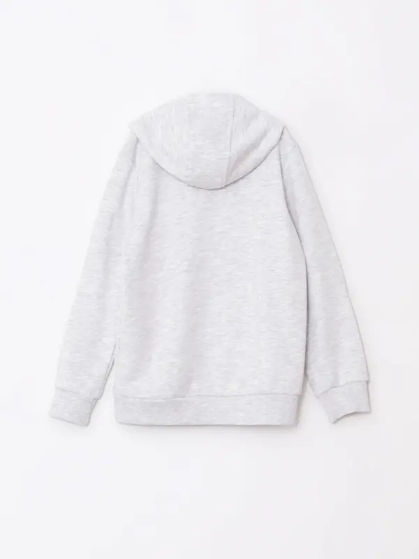 Hooded Basic Long Sleeve Girls Zippered Sweatshirt-Gray - 2