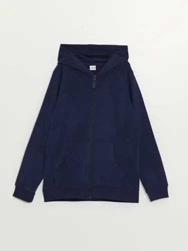Hooded Basic Long Sleeve Girls Zippered Sweatshirt-Navy Blue - 1