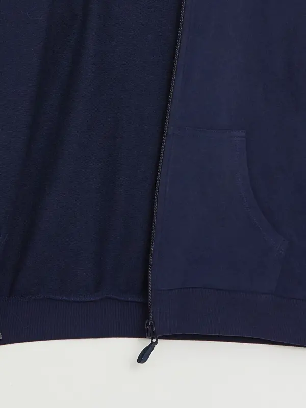 Hooded Basic Long Sleeve Girls Zippered Sweatshirt-Navy Blue - 2