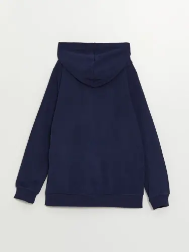 Hooded Basic Long Sleeve Girls Zippered Sweatshirt-Navy Blue - 3
