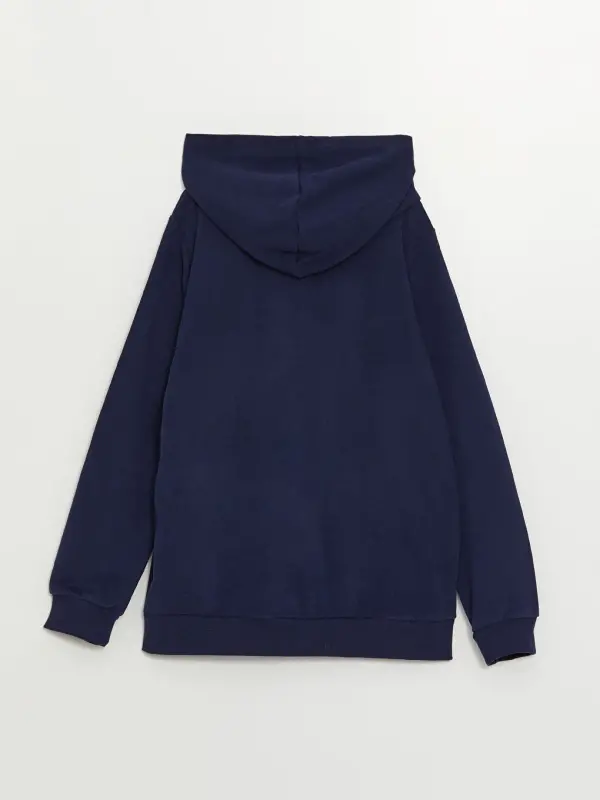 Hooded Basic Long Sleeve Girls Zippered Sweatshirt-Navy Blue - 3