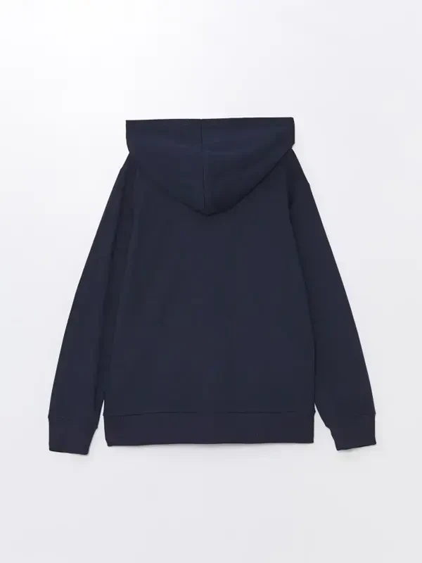 Hooded Basic Long Sleeve Girls Zippered Sweatshirt-Navy Blue - 2
