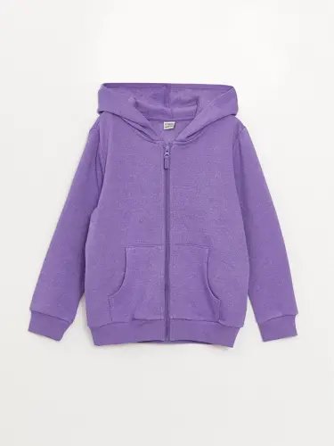 Hooded Basic Long Sleeve Girls Zippered Sweatshirt-Purple - 1