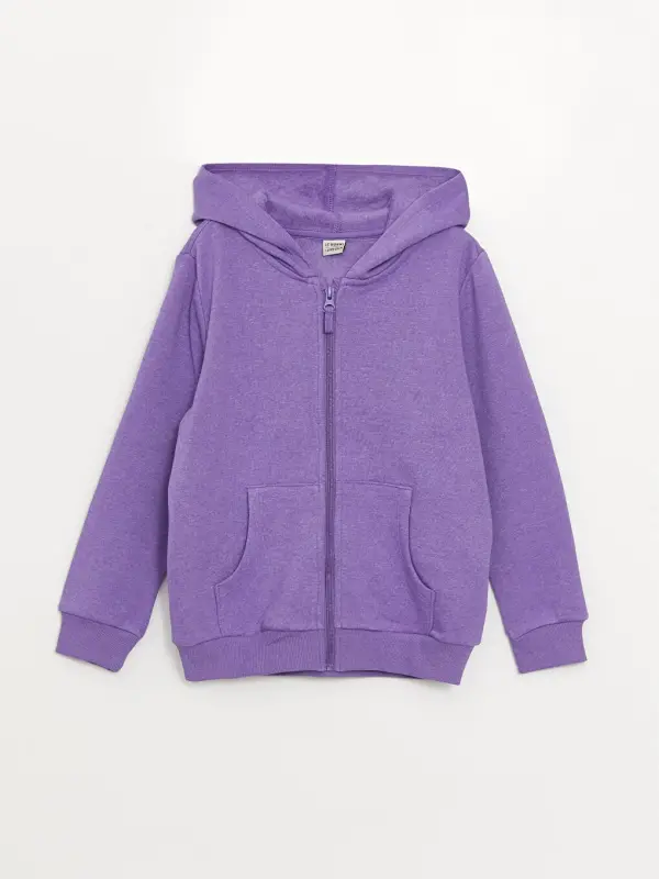 Hooded Basic Long Sleeve Girls Zippered Sweatshirt-Purple - LC WAIKIKI