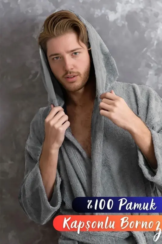Hooded Bathrobe - Women & Men | 100% Cotton | Durable | Quick Dry | Soft Comfort-Grey - MISS PARIS HOME