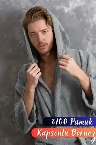 Hooded Bathrobe - Women & Men | 100% Cotton | Durable | Quick Dry | Soft Comfort-Grey - 1