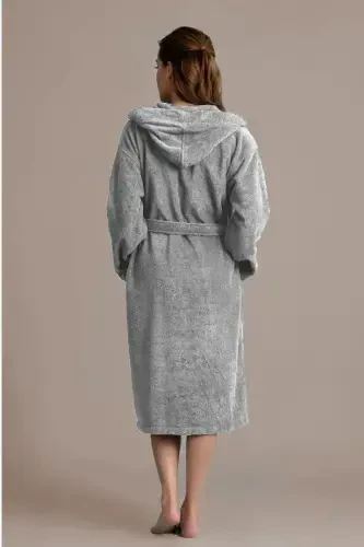 Hooded Bathrobe - Women & Men | 100% Cotton | Durable | Quick Dry | Soft Comfort-Grey - MISS PARIS HOME (1)