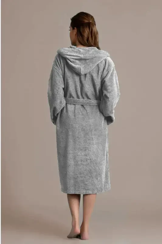 Hooded Bathrobe - Women & Men | 100% Cotton | Durable | Quick Dry | Soft Comfort-Grey - 2