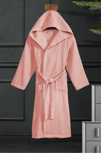 Hooded Bathrobe - Women & Men | 100% Cotton | Durable | Quick Dry | Ultra Soft Comfort - Salmon 