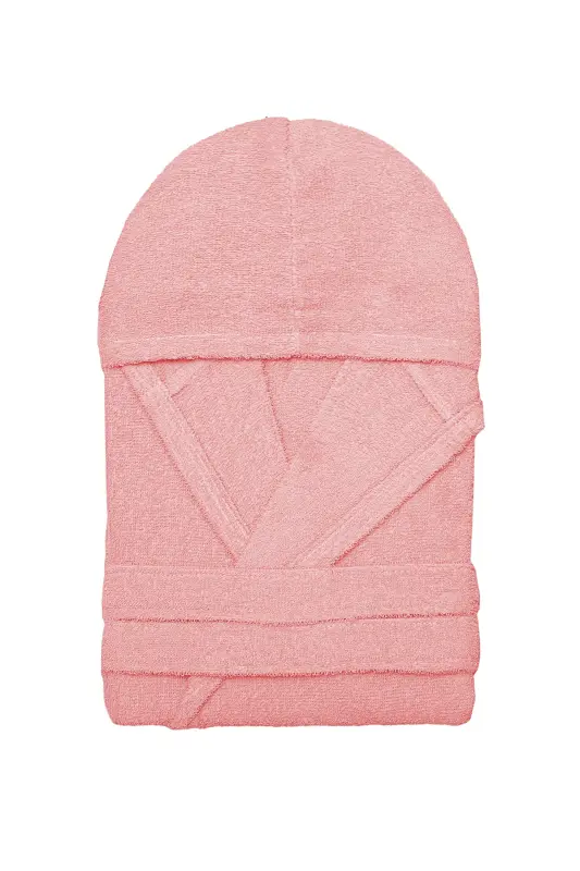 Hooded Bathrobe - Women & Men | 100% Cotton | Durable | Quick Dry | Ultra Soft Comfort - Salmon - 2