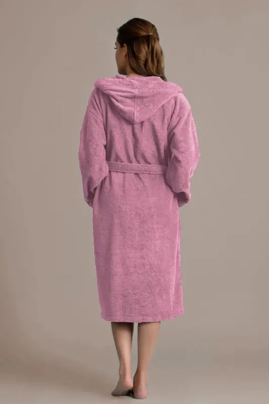 Hooded Bathrobe - Women's & Men's | 100% Cotton | Durable | Quick Dry | Ultra-Soft Comfort - Pink - 2