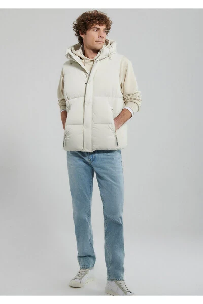 Hooded Beige Puffer Vest Regular Fit 0110306-70134 - 1