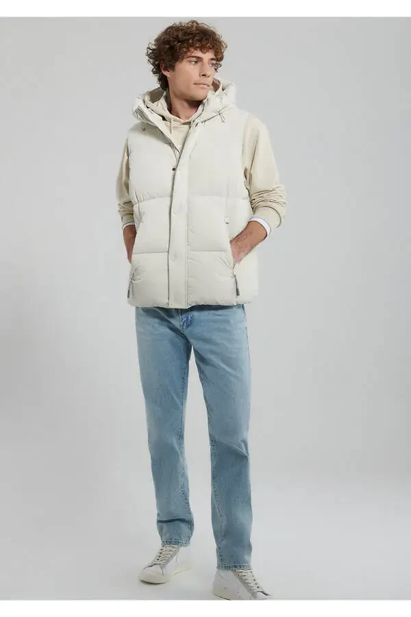 Hooded Beige Puffer Vest Regular Fit 0110306-70134 - 1