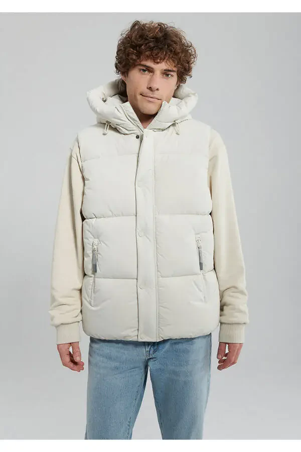Hooded Beige Puffer Vest Regular Fit 0110306-70134 - 3