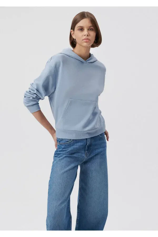 Hooded Blue Basic Sweatshirt 1611771-85385 - 11