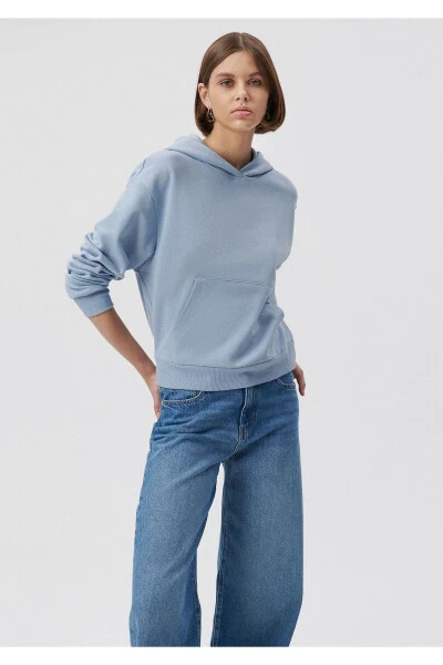 Hooded Blue Basic Sweatshirt 1611771-85385 - 6