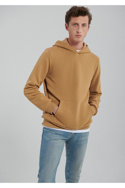Hooded Brown Basic Sweatshirt - 1