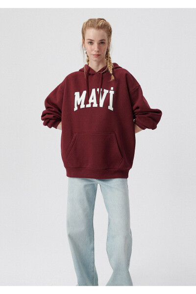 Hooded Burgundy Sweatshirt with Logo Print 1600361-85493 - 13