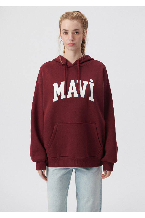 Hooded Burgundy Sweatshirt with Logo Print 1600361-85493 - 15