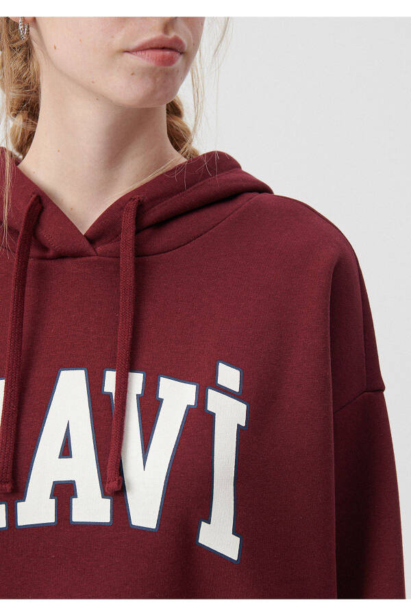 Hooded Burgundy Sweatshirt with Logo Print 1600361-85493 - 11