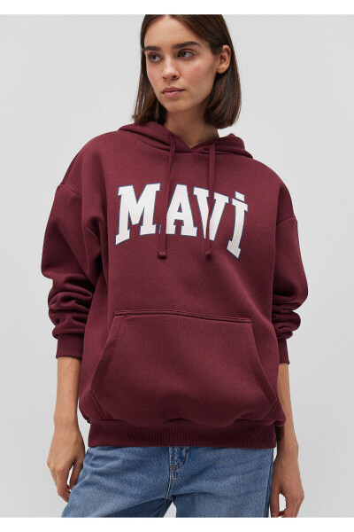 Hooded Burgundy Sweatshirt with Logo Print 1600361-85493 - 1