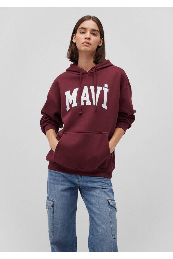 Hooded Burgundy Sweatshirt with Logo Print 1600361-85493 - 2