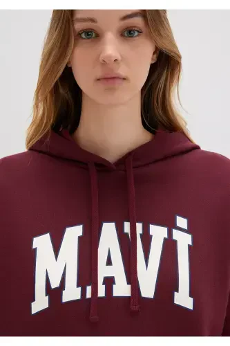 Hooded Burgundy Sweatshirt with Logo Print 1600361-85493 - 6