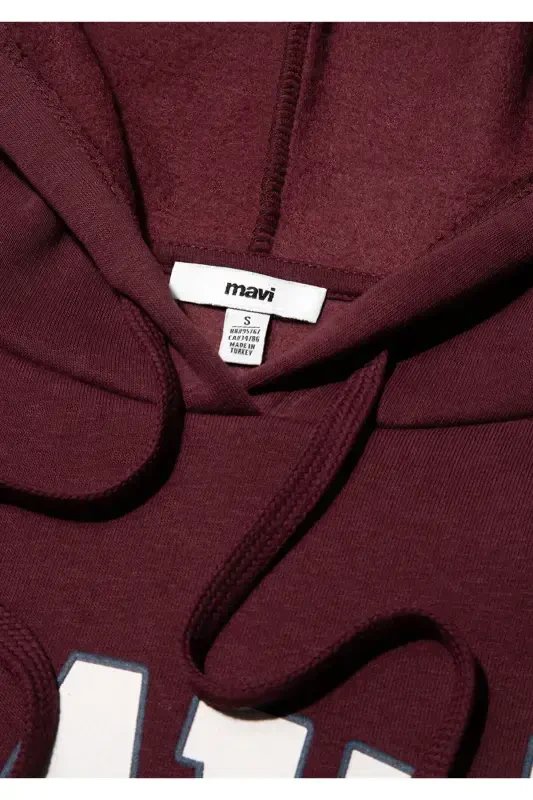 Hooded Burgundy Sweatshirt with Logo Print 1600361-85493 - 8