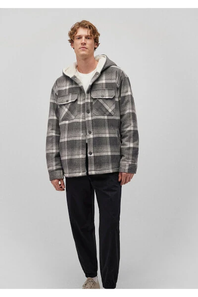 Hooded, checkered, oversized shirt jacket. - MAVI