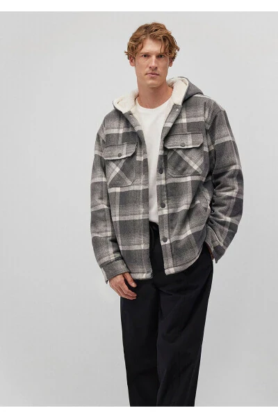 Hooded, checkered, oversized shirt jacket. - MAVI (1)