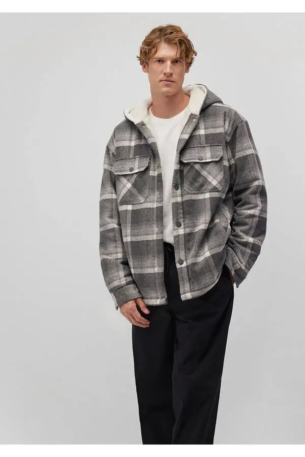 Hooded, checkered, oversized shirt jacket. - 2