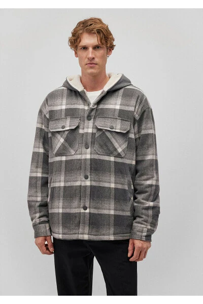 Hooded, checkered, oversized shirt jacket. - 3