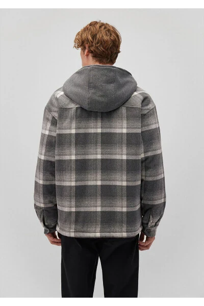 Hooded, checkered, oversized shirt jacket. - 4