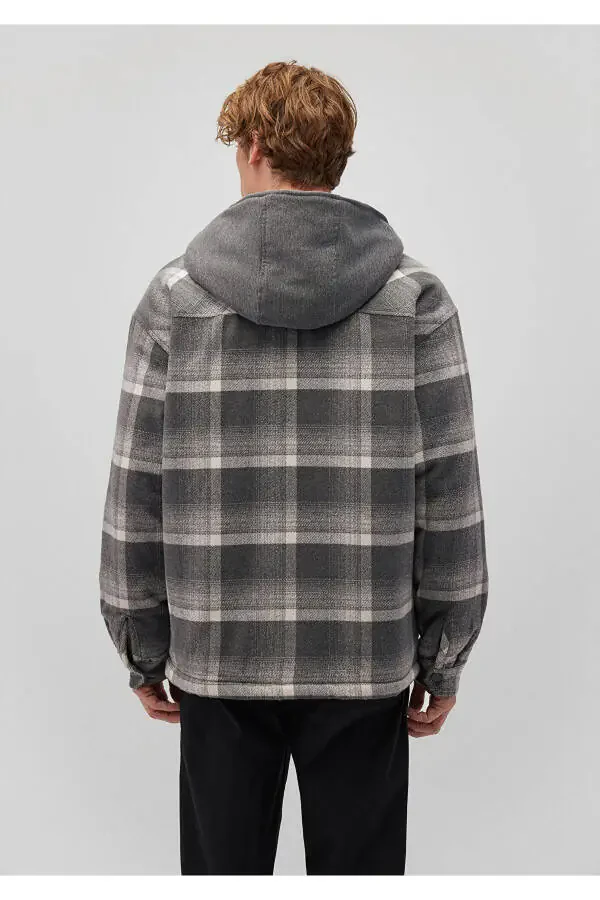 Hooded, checkered, oversized shirt jacket. - 4