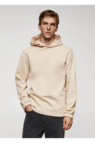 Hooded cotton sweatshirt-Beige - MANGO MAN (1)