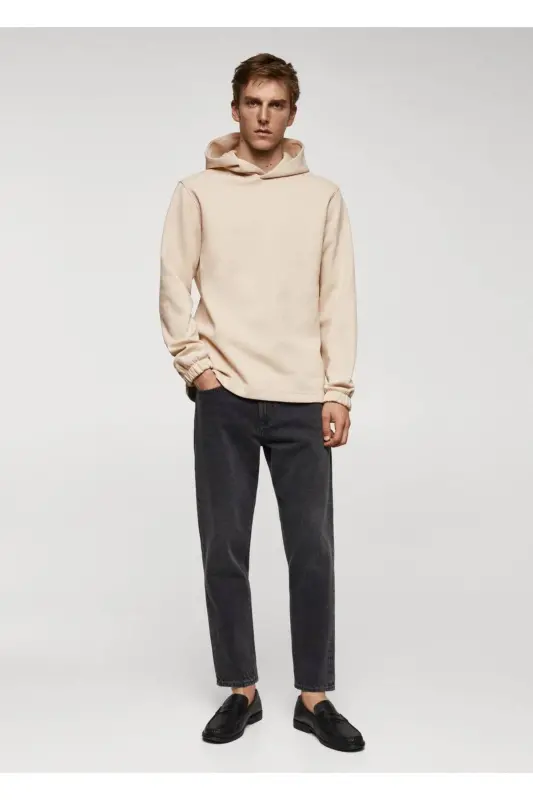 Hooded cotton sweatshirt-Beige - 3