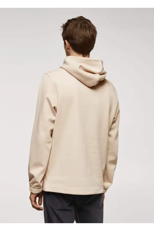 Hooded cotton sweatshirt-Beige - 5