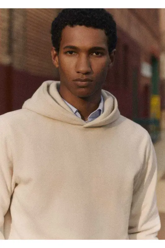 Hooded cotton sweatshirt-Beige - 8