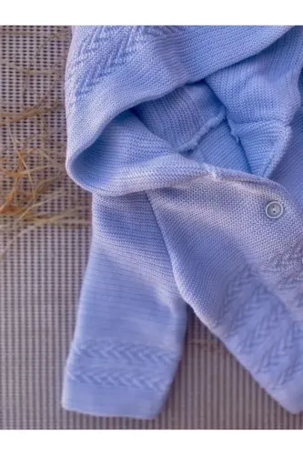 Hooded Double Layer Knitted Baby Cardigan - Blue - 3
